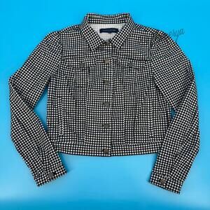 Tommy Hilfiger Women's Black White Gingham Cropped Puff Shoulder Jacket Size S